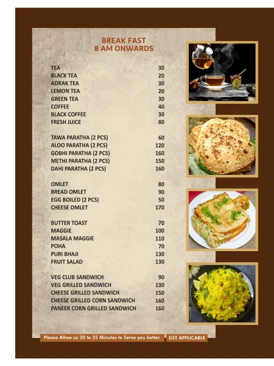 Menu page — breakfast, served from 8am