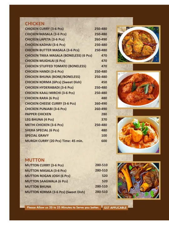 Menu page — chicken and mutton